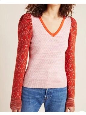 Anthropologie Cherie Puff Sleeved Sweater Sz XS